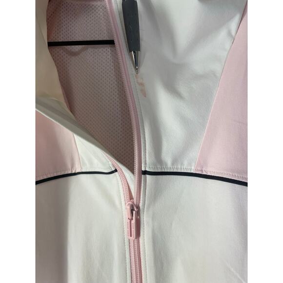 Under Armour Pink White Windbreaker XS Loose Fit Jacket Zip Front Logo Sleeve - Picture 10 of 13